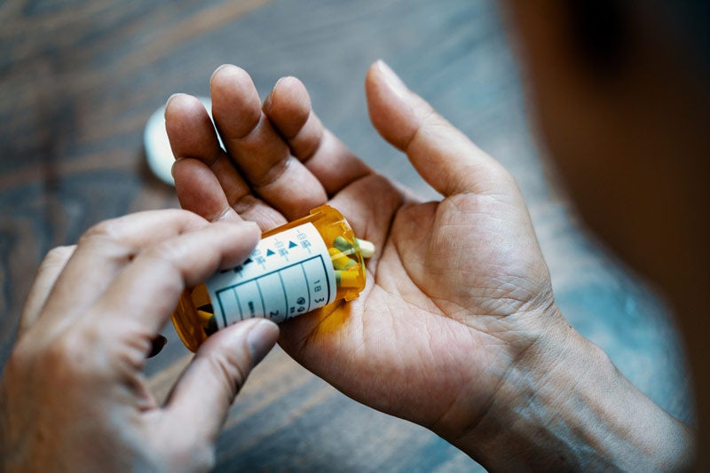 Closeup of hand holding prescription medication