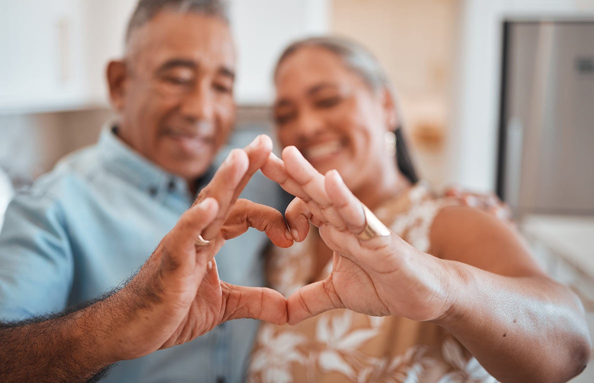 Man and woman making heart with hands